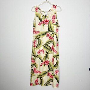 Vintage Ho Aloha Hawaii Floral Sleeveless Maxi Rayon Dress Womens Small Tropical